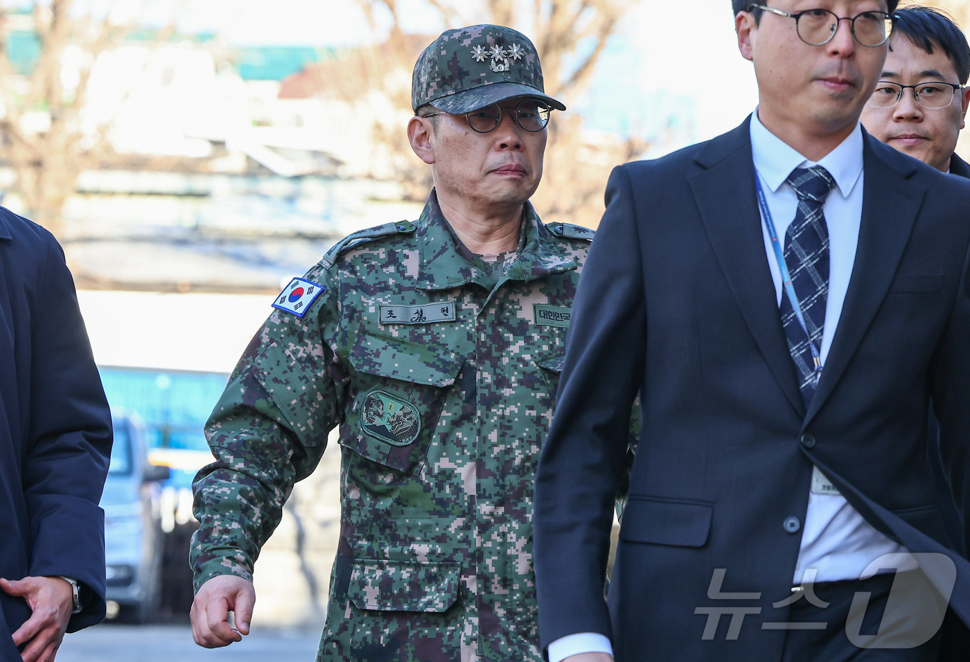 (서울=뉴스1) 김도우 기자 = 조성현 수도방위사령부 제1경비단장이 13일 서울 종로구 헌법재판소에서 열린 윤석열 대통령 탄핵 심판 8차 변론에 증인으로 출석하고 있다. 2025. …