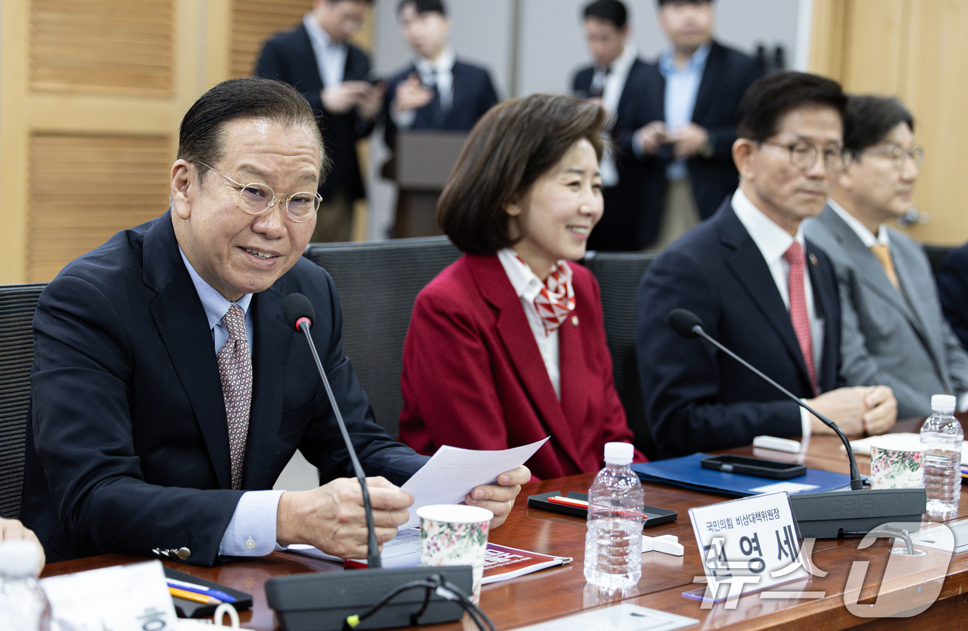 (서울=뉴스1) 이재명 기자 = 권영세 국민의힘 비상대책위원장이 19일 오전 서울 여의도 국회 의원회관에서 열린 '2030·장년 모두 Win-Win하는 노동개혁' 대토론회에서 축사 …