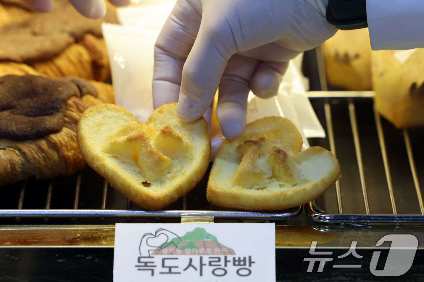 (서울=뉴스1) 황기선 기자 = 19일 서울 강남구 세텍(SETEC)에서 열린 '2025 서울 카페&베이커리페어 시즌1'에서 부스 관계자가 '독도사랑빵'을 소개하고 있다. 2025 …