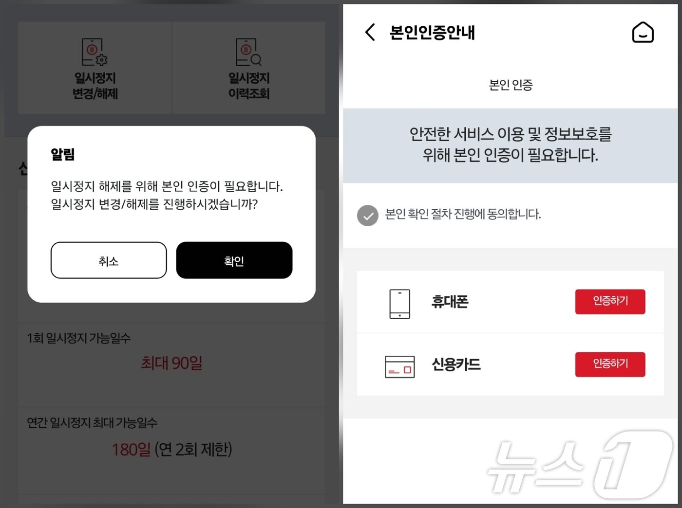 본문 이미지 - KT 앱 일시정지 해제 화면 ⓒ 뉴스1