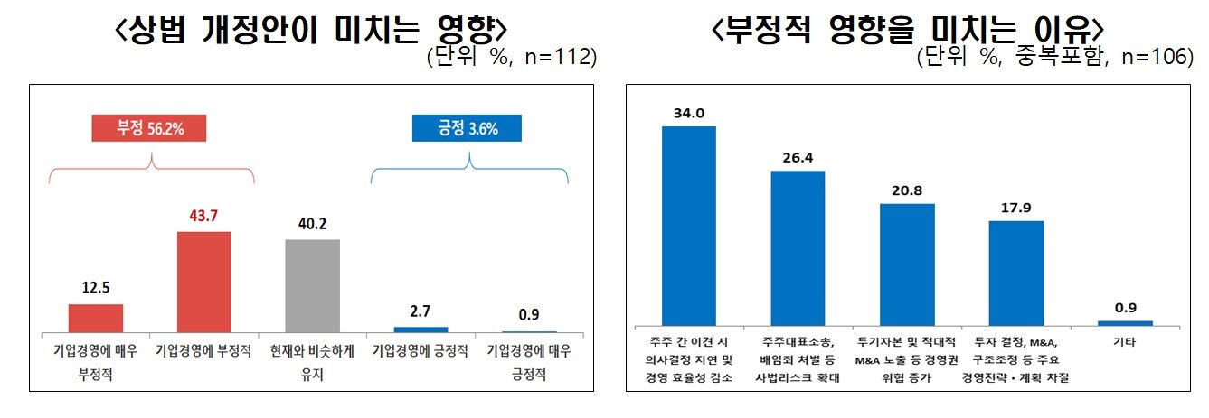 본문 이미지 - 한국경제인협회와 한국상장회사협의회가 공동으로 시장조사 전문기관 모노리서치에 의뢰해 매출액 상위 600대 상장회사를 대상으로 진행한 상법 개정 설문조사 결과&#40;한경협 제공&#41;. 2025.02.23.