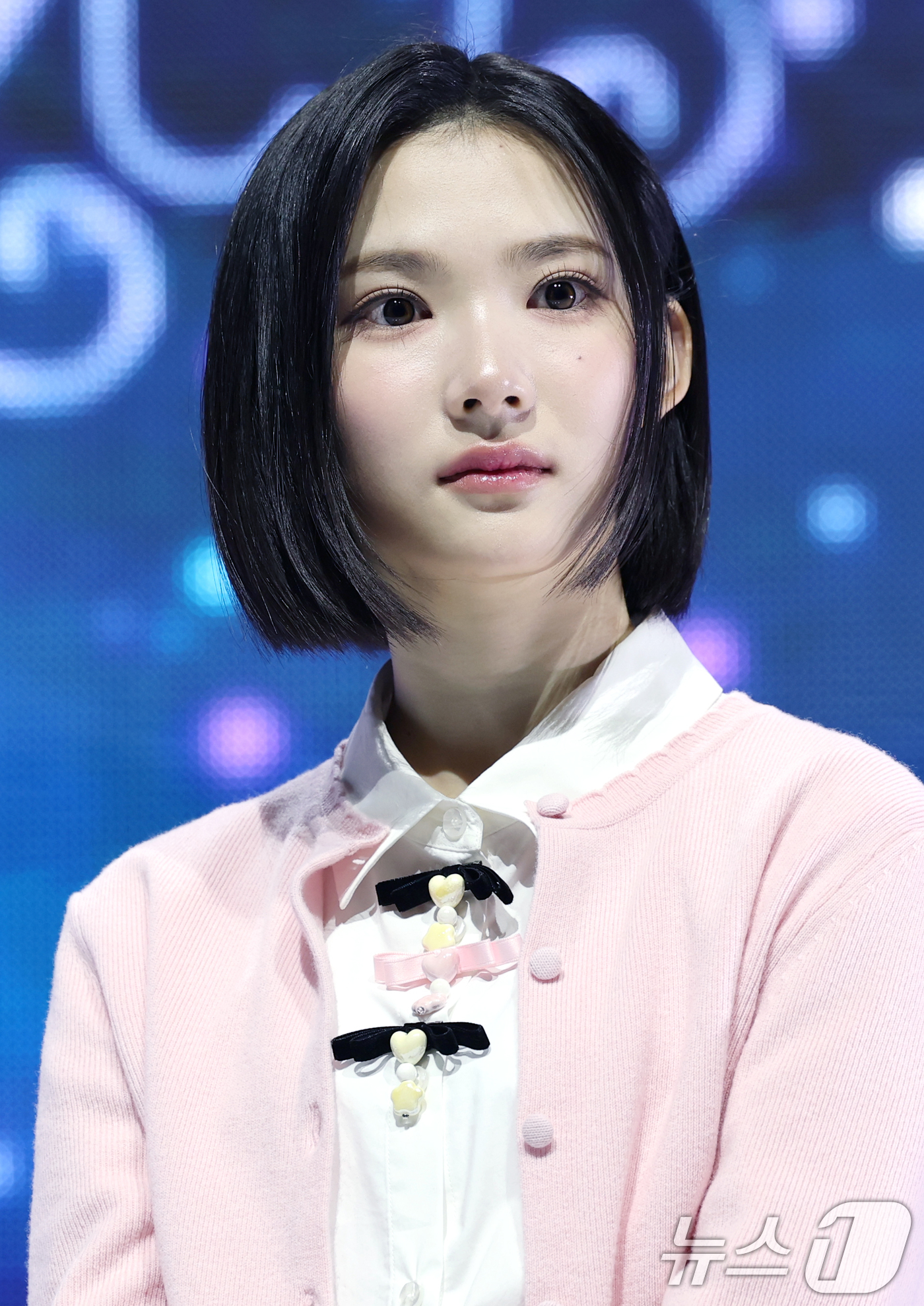 (서울=뉴스1) 권현진 기자 = 그룹 하츠투하츠(Hearts2Hearts) 지우가 24일 서울 광진구 예스24 라이브홀에서 가진 첫 싱글  '더 체이스(The Chase)' 발매 …