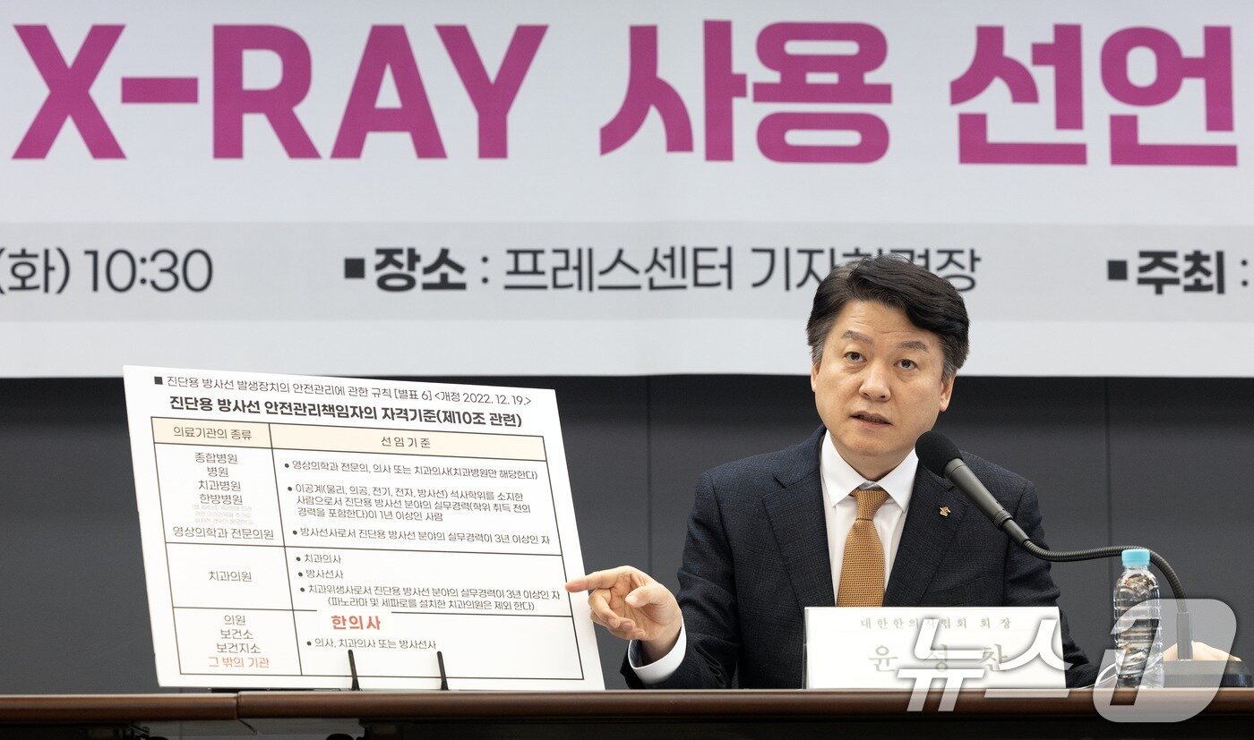 본문 이미지 - 윤성찬 대한한의사협회 회장이 의사의 엑스레이&#40;X-ray&#41; 사용 선언 긴급 기자회견을 하고 있다. /뉴스1 ⓒ News1 이승배 기자