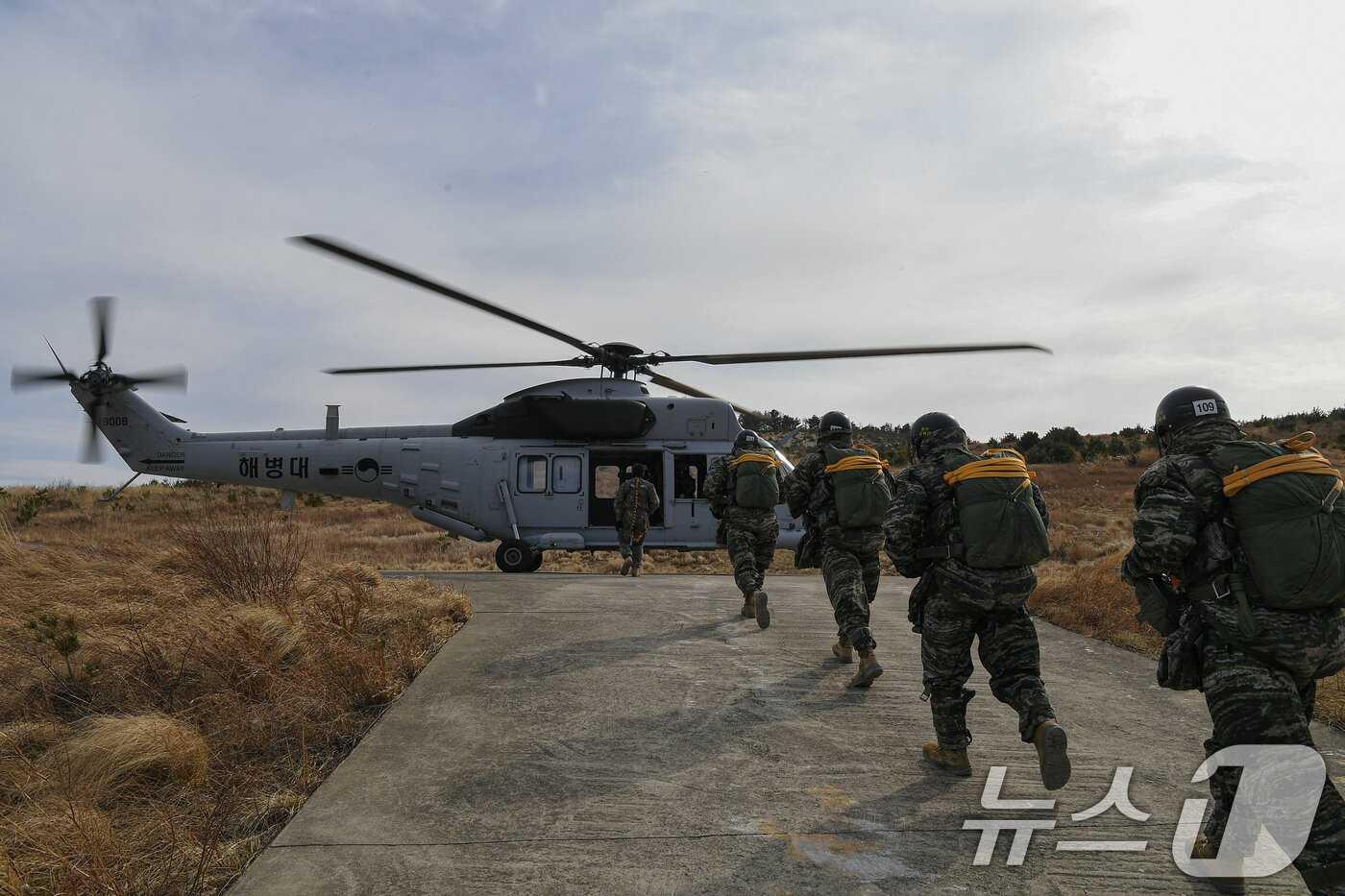 본문 이미지 - 해병대는 지난 10일부터 포항 일대에서 실전적인 공정작전 임무수행 능력을 배양하기 위해 올해 첫 공수기본교육&#40;266차&#41;을 실시했다고 28일 밝혔다. 해병대 교육훈련단 공수기본 266차 교육생들이 강하훈련을 하고 있다. &#40;해병대사령부 제공. 재판매 및 DB 금지&#41; 2025.2.28/뉴스1