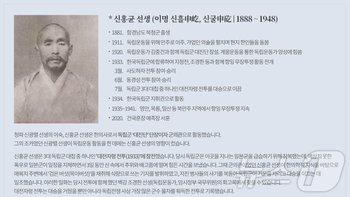 본문 이미지 - 독립운동가 신홍균 선생(자생의료재단 제공)