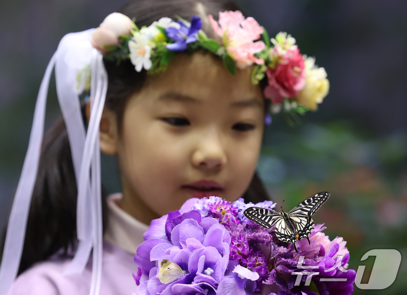 (용인=뉴스1) 김영운 기자 = 절기상 입춘(立春)인 3일 경기 용인시 처인구 에버랜드 '나비의 꿈꾸는 정원'을 방문한 아이들이 봄의 전령 나비를 보고 있다. 2025.2.3/뉴스 …