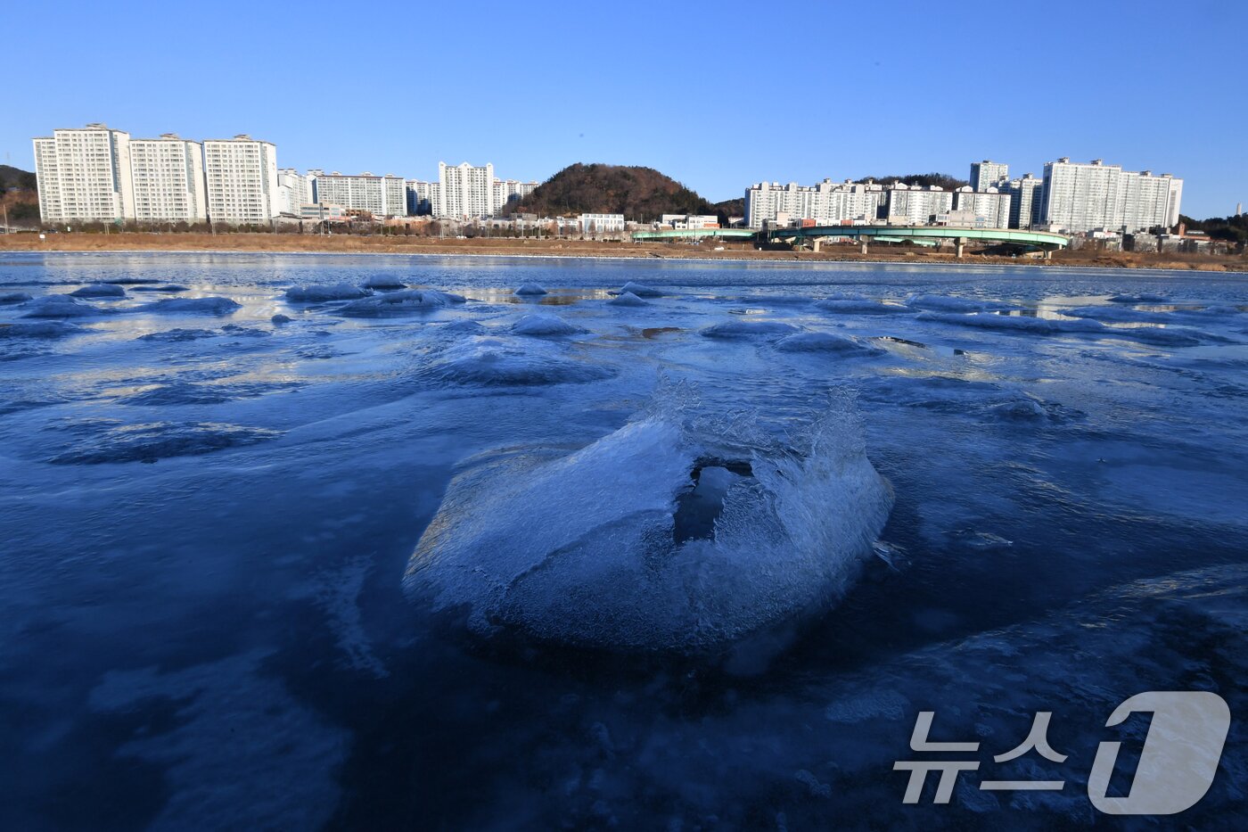 본문 이미지 - 6일 오전 경북 포항시 남구 연일읍 형산강 주변이 연일 이어진 강추위에 꽁꽁 얼어있다. 2025.2.6/뉴스1 ⓒ News1 최창호 기자