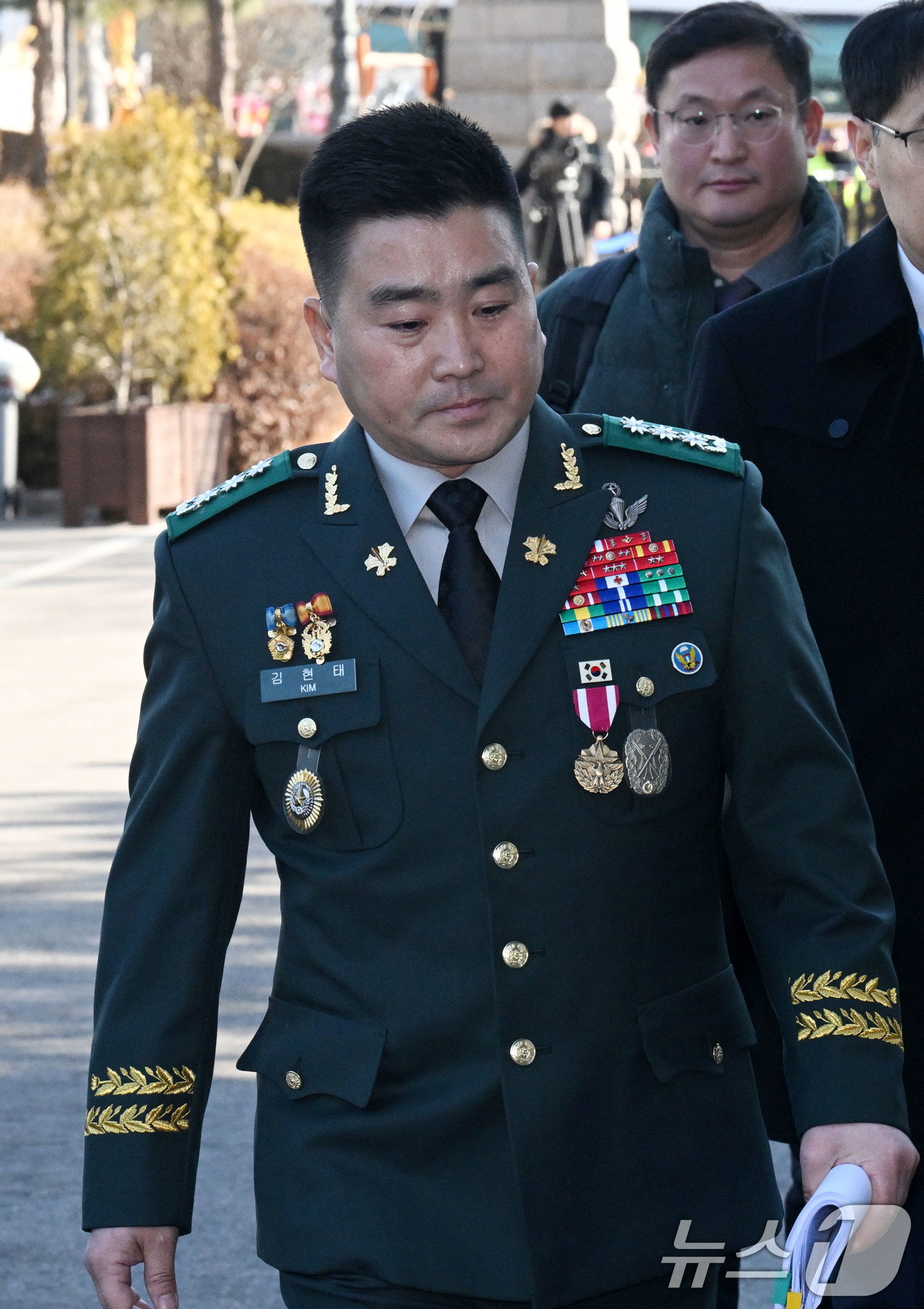 (서울=뉴스1) 사진공동취재단 = 12·3 비상계엄 사태 당시 국회에 투입됐던 707특수임무단을 이끄는 김현태 단장이 6일 서울 종로구 헌법재판소에서 열린 탄핵 심판 6차 변론기일 …