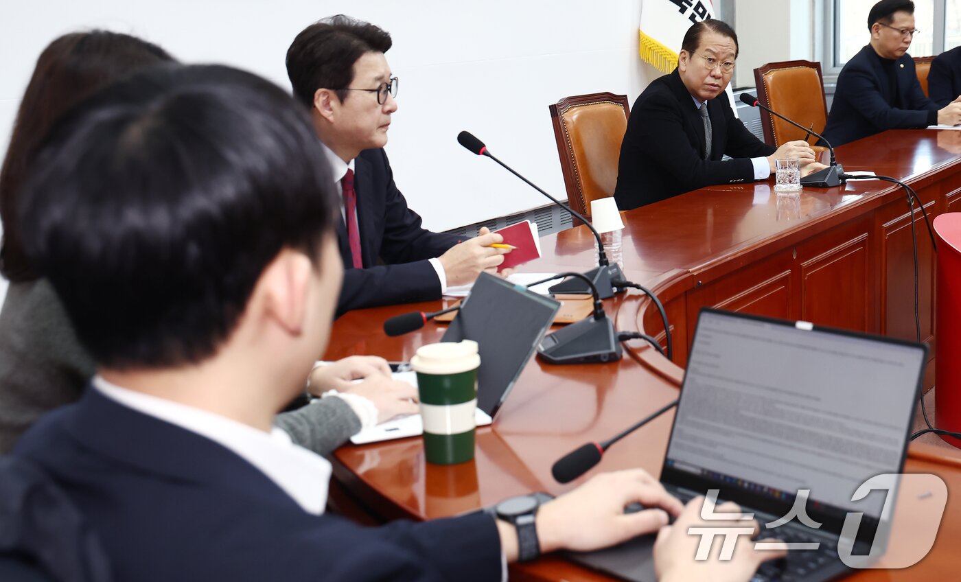 본문 이미지 - 권영세 국민의힘 비상대책위원장이 6일 오전 서울 여의도 국회에서 신년 기자간담회를 하고 있다. 2025.2.6/뉴스1 ⓒ News1 김민지 기자