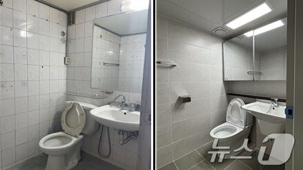 본문 이미지 -  아파트 화장실의 개선작업 전 모습과 개선작업 후 모습(서울시 제공) 