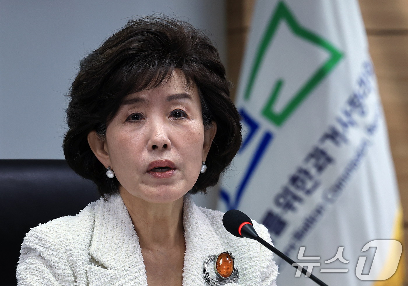 (서울=뉴스1) 박정호 기자 = 박선영 진실화해를위한과거사정리위원회 위원장이 11일 오전 서울 중구 진실화해를위한과거사정리위원회 대회의실에서 열린 100차 위원회 회의를 주재하고 …