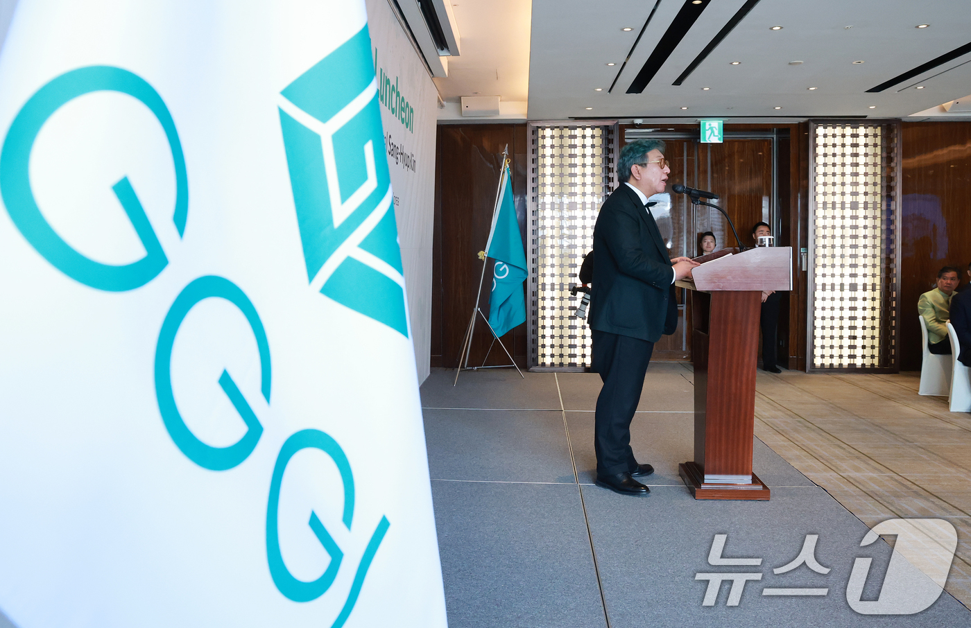 (서울=뉴스1) 김진환 기자 = 김상협 글로벌녹색성장연구소(GGGI) 사무총장이 11일 서울 중구 웨스틴 조선호텔에서 열린 취임식에서 취임사를 하고 있다. 2025.3.11/뉴스1 …