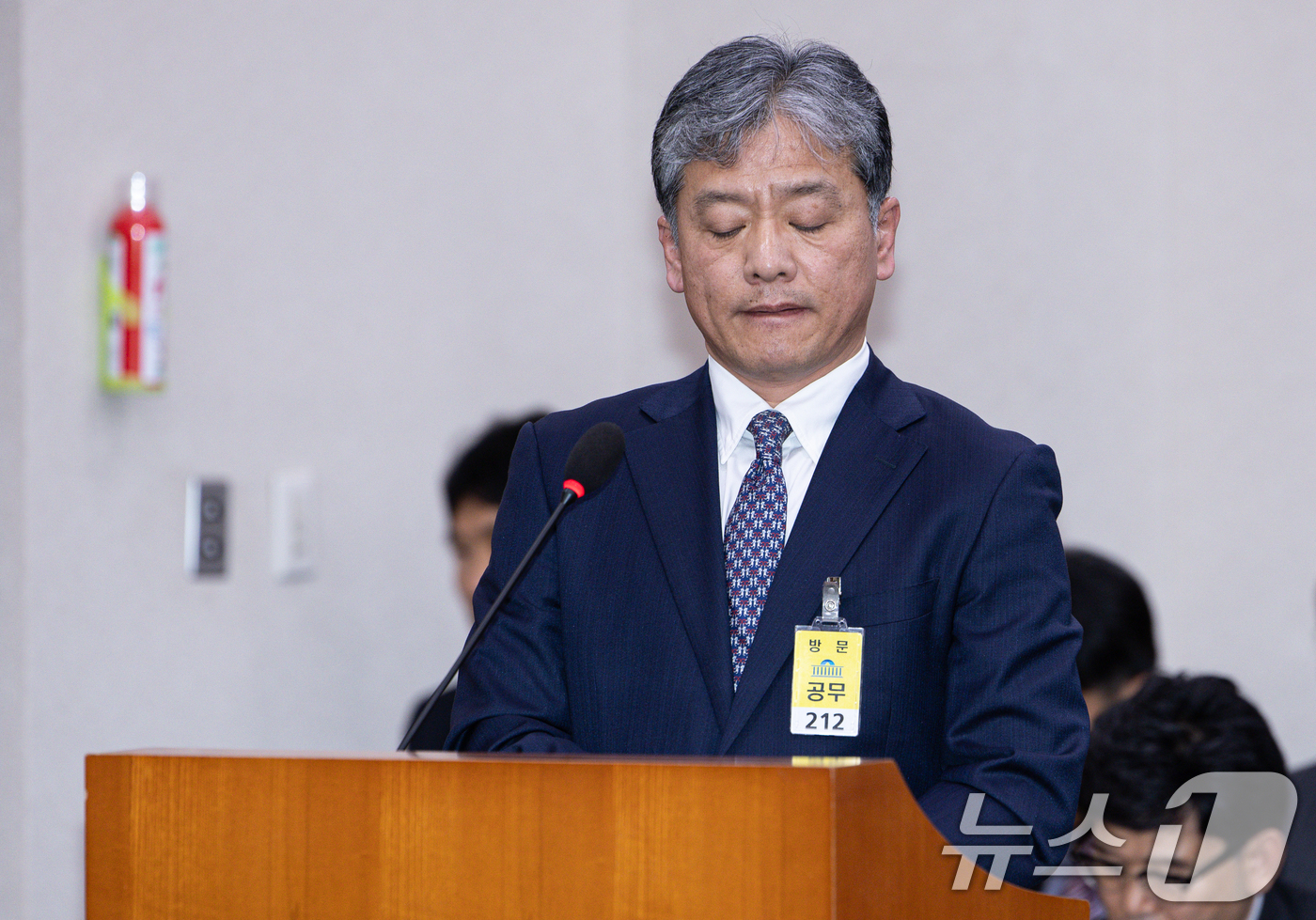 (서울=뉴스1) 이재명 기자 = 주우정 현대엔지니어링 대표가 13일 서울 여의도 국회에서 열린 제423회 국회(임시회) 국토교통위원회 제1차 전체회의에서 의원 질의를 듣고 있다. …