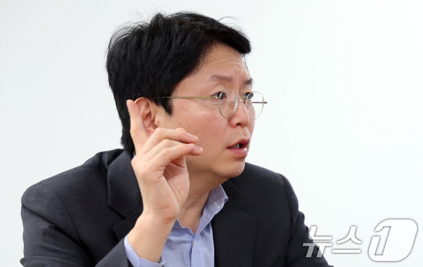 본문 이미지 - 김학균 한국벤처캐피탈협회 회장이 13일 서울 강남구 트레이드 타원에서 뉴스1과 인터뷰를 하고 있다. ⓒ 뉴스1 김명섭 기자