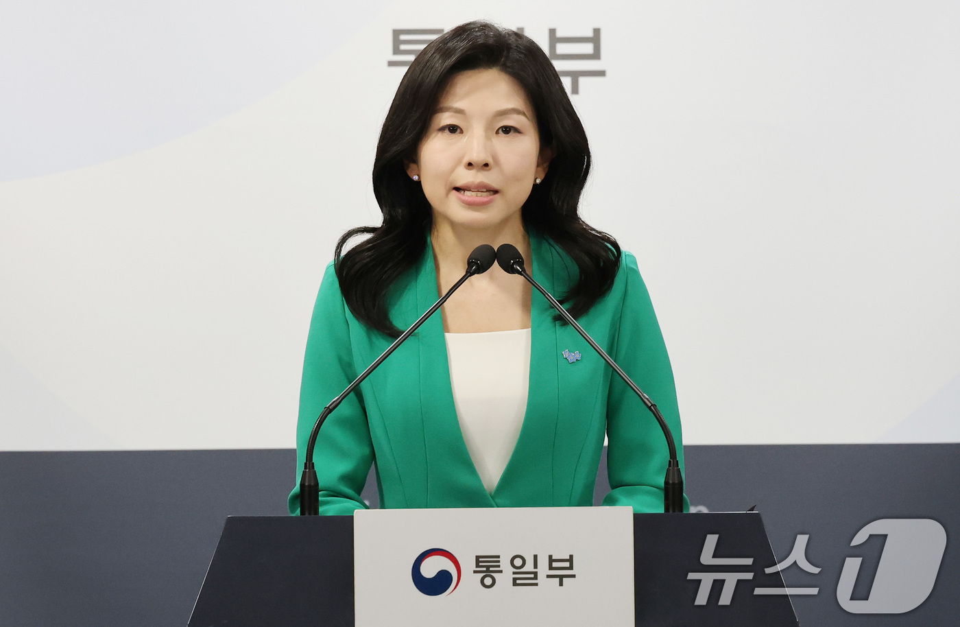 (서울=뉴스1) 임세영 기자 = 김인애 통일부 부대변인이 14일 오전 서울 종로구 정부서울청사에서 열린 정례브리핑에서 북한에 의한 김정욱, 김국기, 최춘길 선교사 구금에 대해 즉각 …