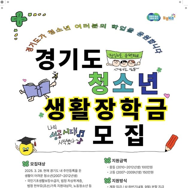 시흥시 "공부 계속할 수 있도록…" 청소년 생활장학금 대상자 모집