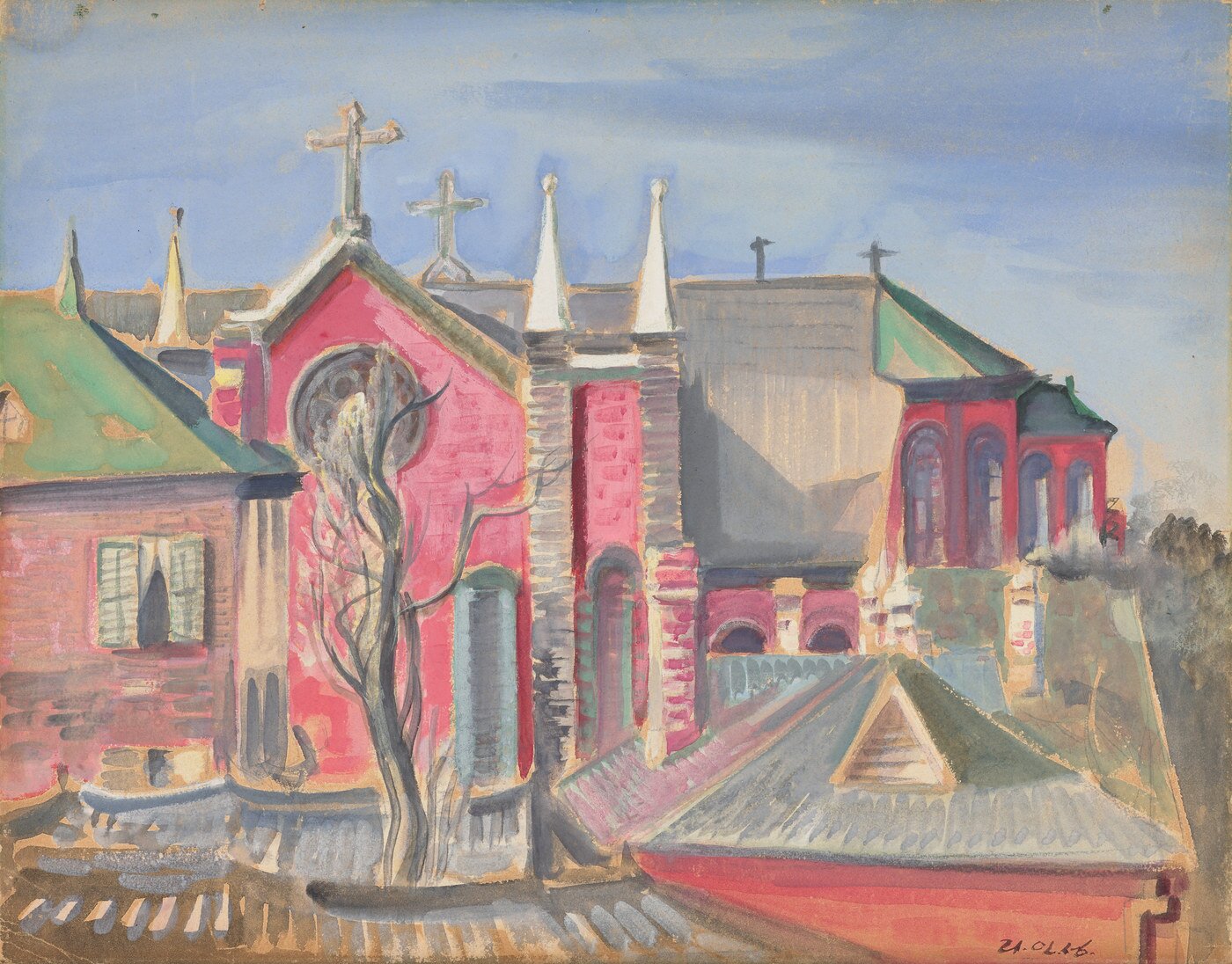 본문 이미지 - 이인성, 계산동 성당, 1930년대, 종이에 수채 물감, 34.5x44cm &#40;국립현대미술관 제공&#41;