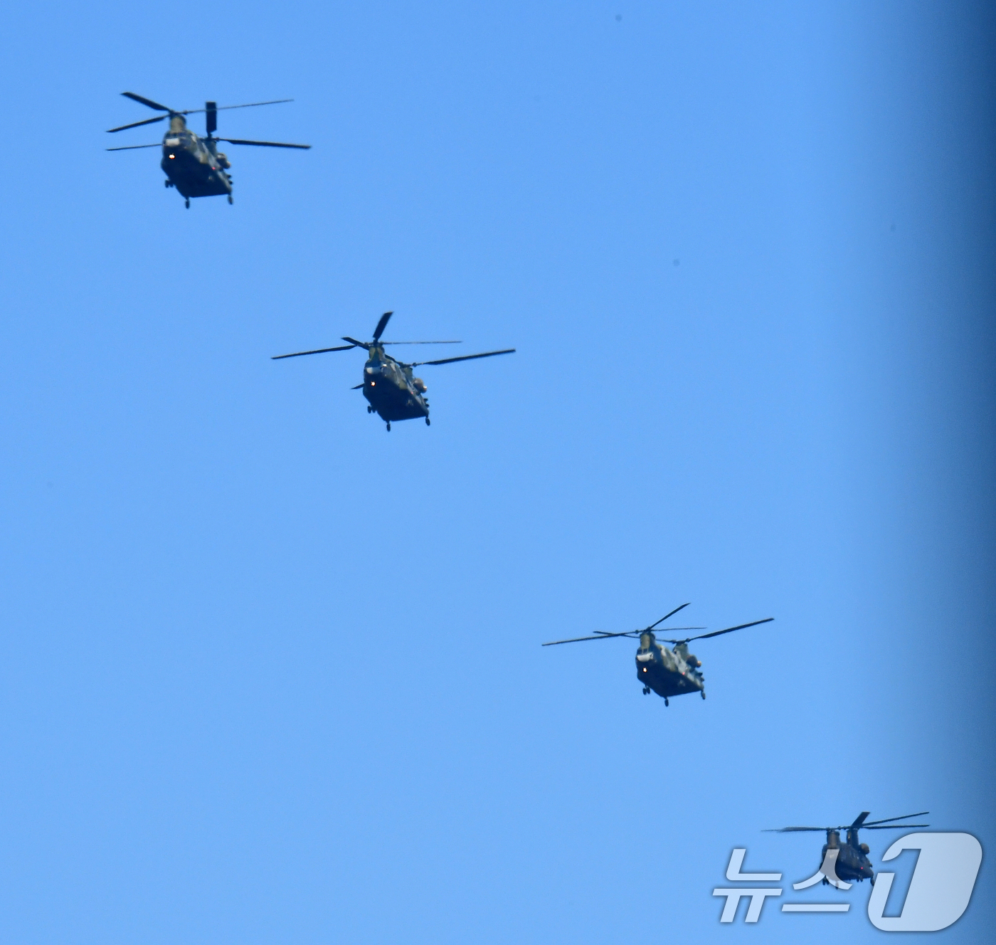 (포항=뉴스1) 최창호 기자 = 육군 항공단 소속 CH-47 헬기부대가 경북 포항시 상공위를 비행하고 있다. 2025.3.19/뉴스1