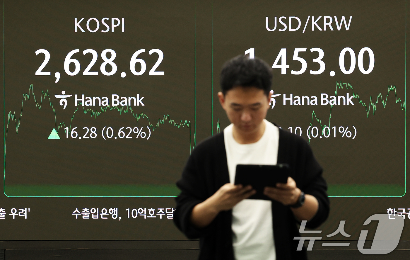 (서울=뉴스1) 오대일 기자 = 코스피 지수가 외인과 기관의 동반 매수로 상승 마감한 19일 오후 서울 중구 하나은행 딜링룸 전광판에 종가가 표시되고 있다. 이날 코스피 지수는 전 …