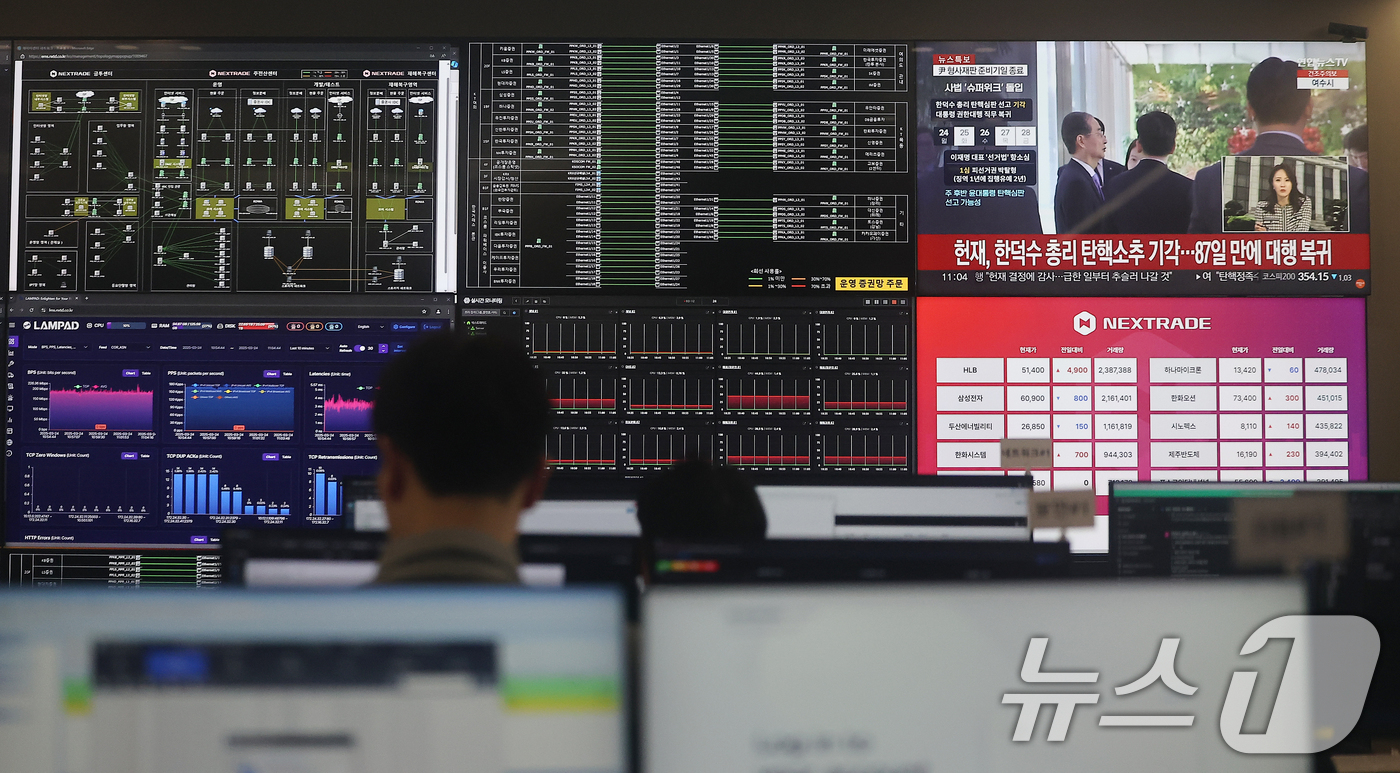 (서울=뉴스1) 김진환 기자 = 24일 서울 영등포구 여의도 넥스트레이드 사무실에서 직원들이 업무를 보고 있다.국내 최초 대체거래소(ATS) 넥스트레이드에서 이날부터 거래 가능한 …