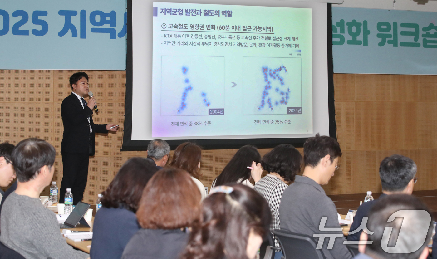 (대전=뉴스1) 김기태 기자 = 이응대 코레일 여행플랫폼처장이 24일 코레일 대전본사에서 열린 지역사랑 철도여행 활성화 워크숍에서 지역경제 활성화 방안을 발표하고 있다.코레일은 이 …