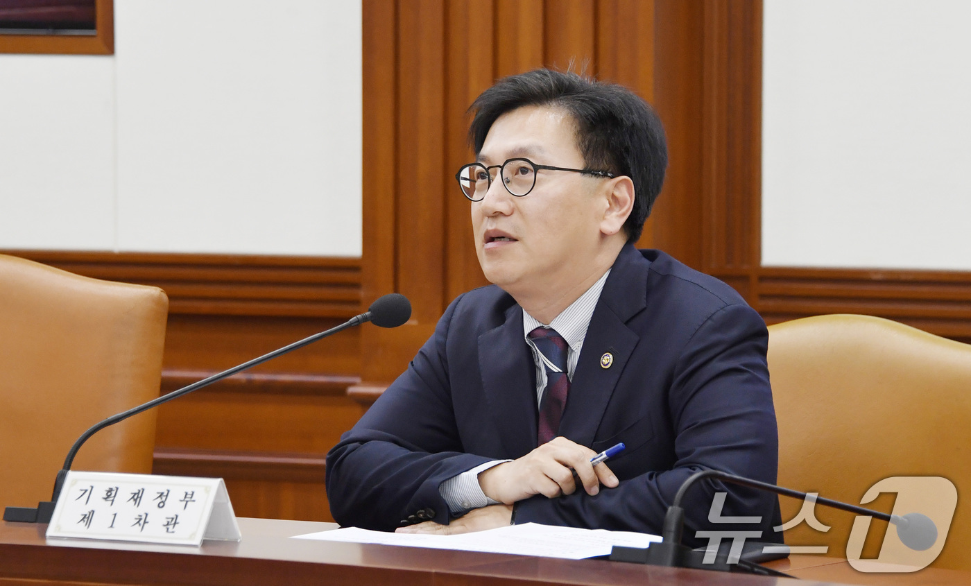 (서울=뉴스1) = 김범석 기획재정부 차관이 25일 서울 종로구 정부서울청사에서 열린 '제1차 서비스산업발전 전담반 회의'를 주재하고 있다.  (기획재정부 제공. 재판매 및 DB …