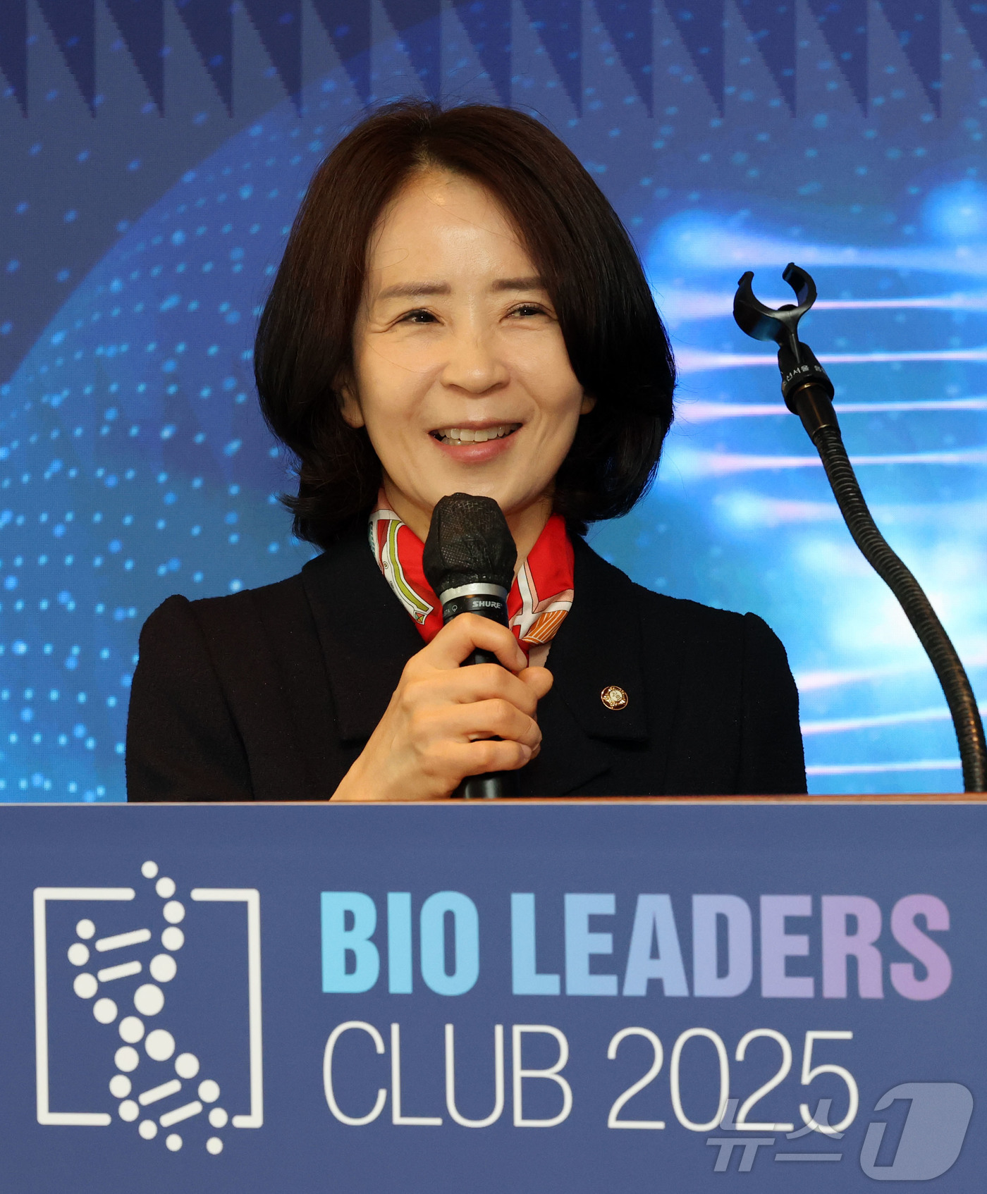 (서울=뉴스1) 박세연 기자 = 최수진 국민의힘 의원이 26일 오전 서울 중구 조선호텔에서 열린 뉴스1 제24회 바이오리더스클럽에서 축사를 하고 있다. 2025.3.26/뉴스1