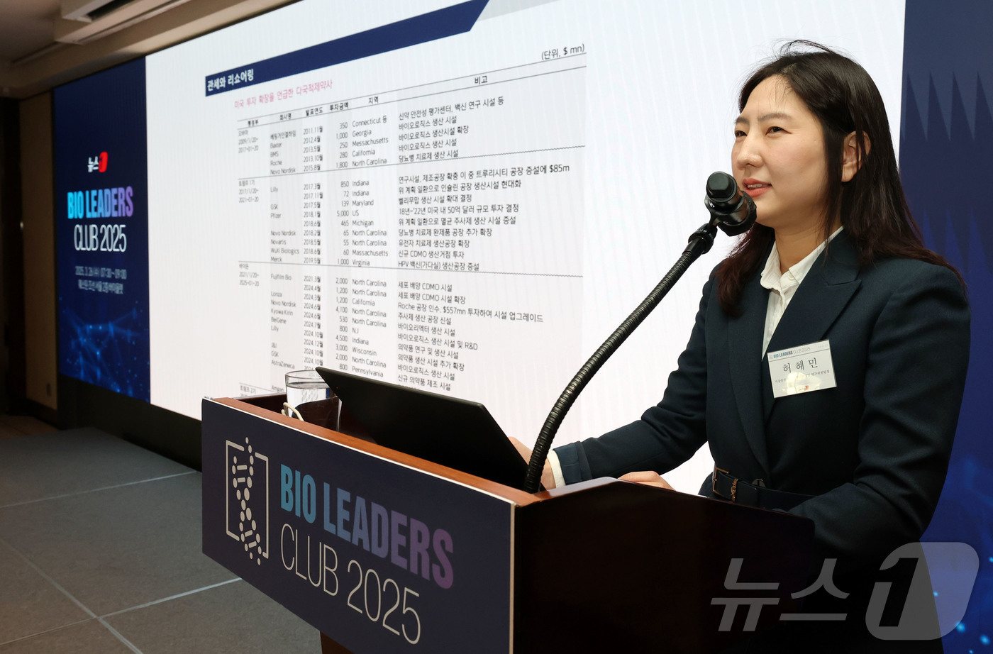 (서울=뉴스1) 박세연 기자 = 허혜민 키움증권 혁신성장리서치팀 연구워원팀장이 26일 오전 서울 중구 조선호텔에서 열린 뉴스1 제24회 바이오리더스클럽에서 강연하고 있다. 2025 …