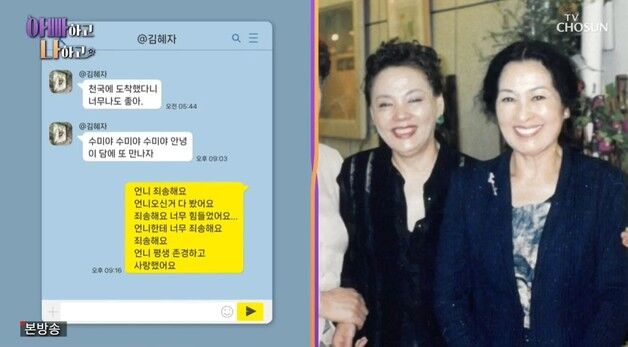 김혜자 "수미야 어디야? 대답 좀 해줘"…고인 떠난 후 보낸 문자 '먹먹'