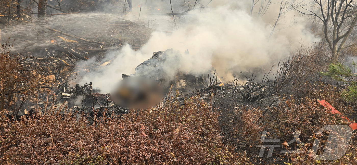 (영덕=뉴스1) 최창호 기자 = 26일 오후 1시쯤 경북 의성군 신평면 교안리 산불 현장에서 소화수를 담던 헬기가 추락했다.추락 헬기는 의성 산불 현장에 지원 나온 강원도 임차헬기 …
