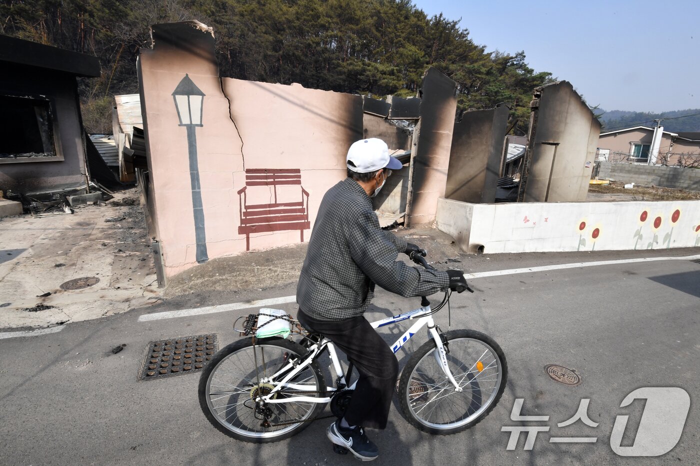 본문 이미지 - 지난 22일 경북 의성군에서 시작된 산불이 강풍을 타고 영덕군까지 확산된 26일 오후 한 주민이 불에 탄 집을 쳐다보고 있다. 2025.3.26/뉴스1 ⓒ News1 최창호 기자