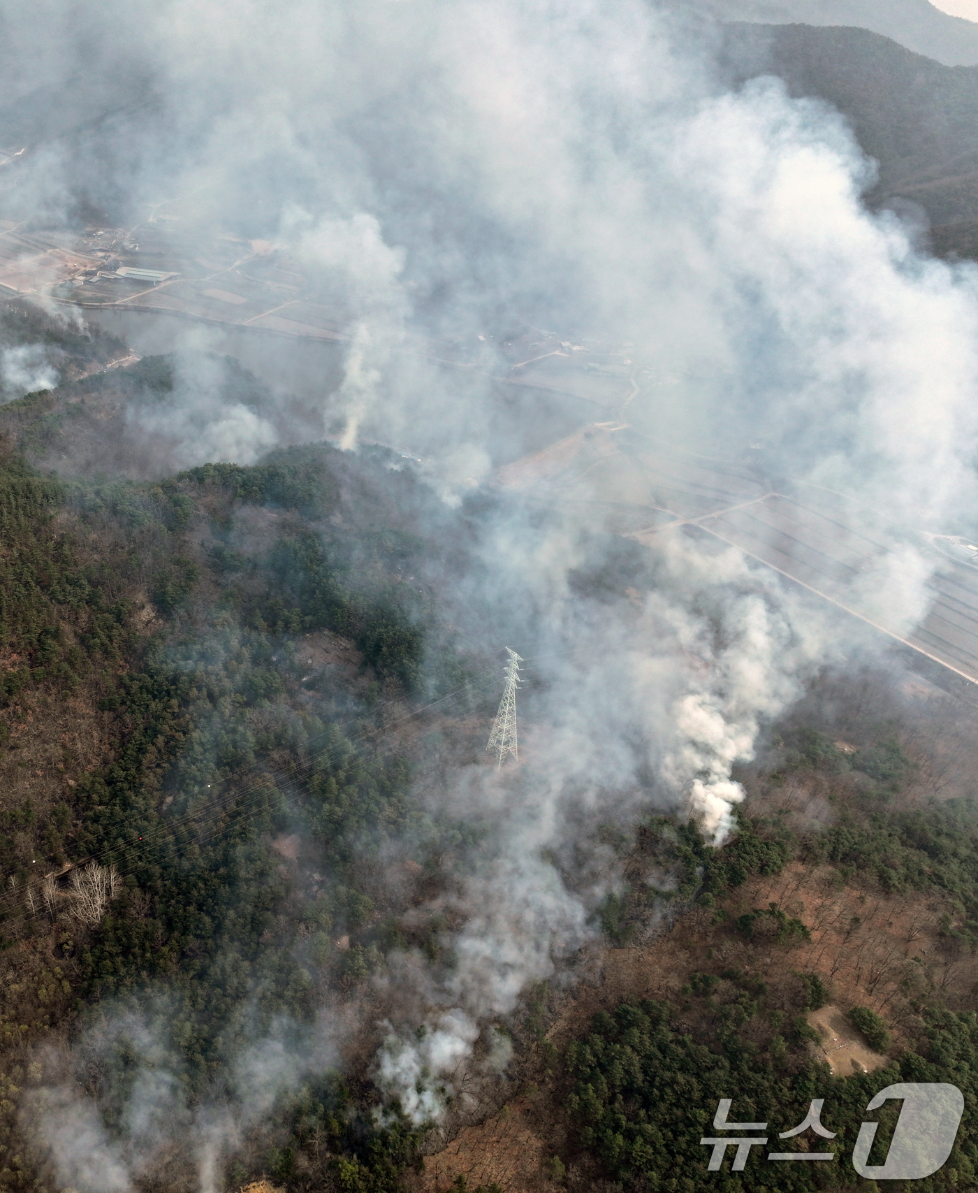 (서울=뉴스1) 이승배 기자 = 27일 경북 의성군 비안면 일대 야산에서 산불로 연기가 나고 있다. 2025.3.27/뉴스1