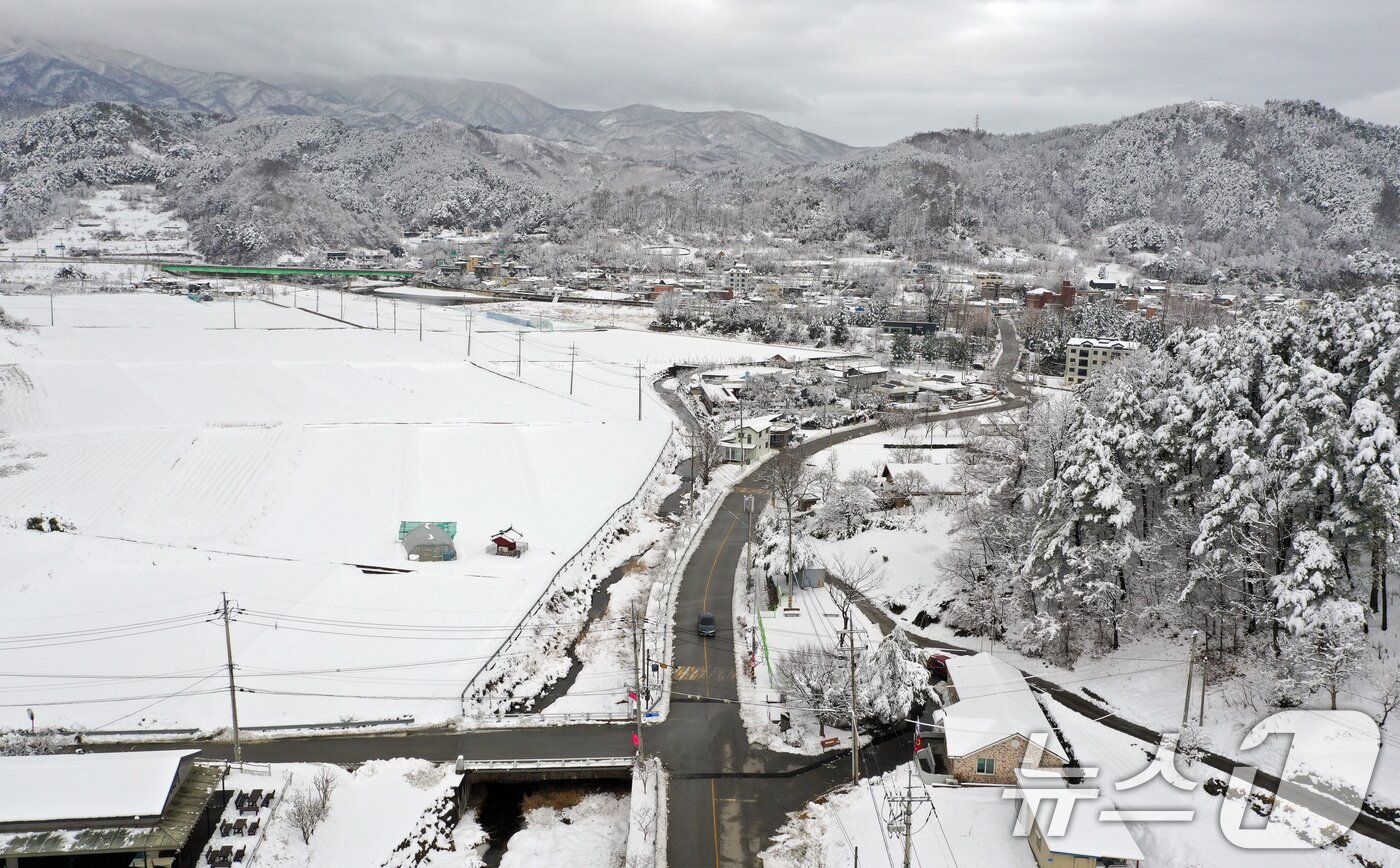 본문 이미지 - 강원 산간을 중심으로 폭설이 내린 3일 강원도 강릉시 성산면 일대에 많은 눈이 쌓여 있다. 기상청은 강원 산지에 최대 40cm 이상, 강원 동해안과 경북북동산지 에 30cm 이상의 폭설이 더 쏟아질 전망이라고 예보했다. 2025.3.3/뉴스1 ⓒ News1 김명섭 기자