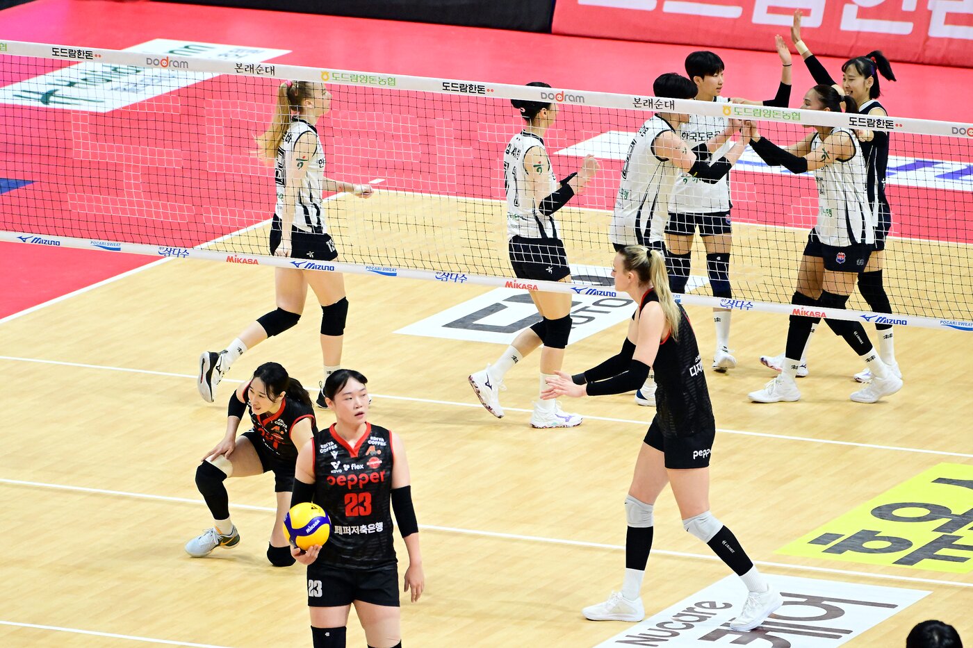 본문 이미지 -  도로공사가 페퍼저축은행을 제압했다.&#40;KOVO제공&#41;