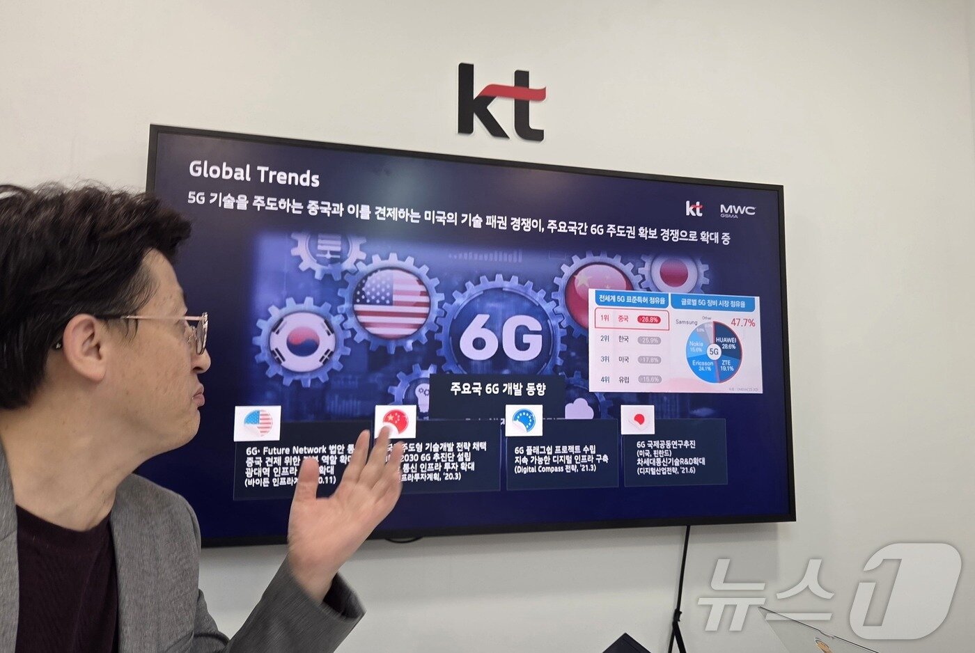 본문 이미지 - 이원열 KT 액세스망연구담당(상무)가 KT의 위성, 양자 기술을 설명하고 있다. ⓒ 뉴스1 손엄지 기자