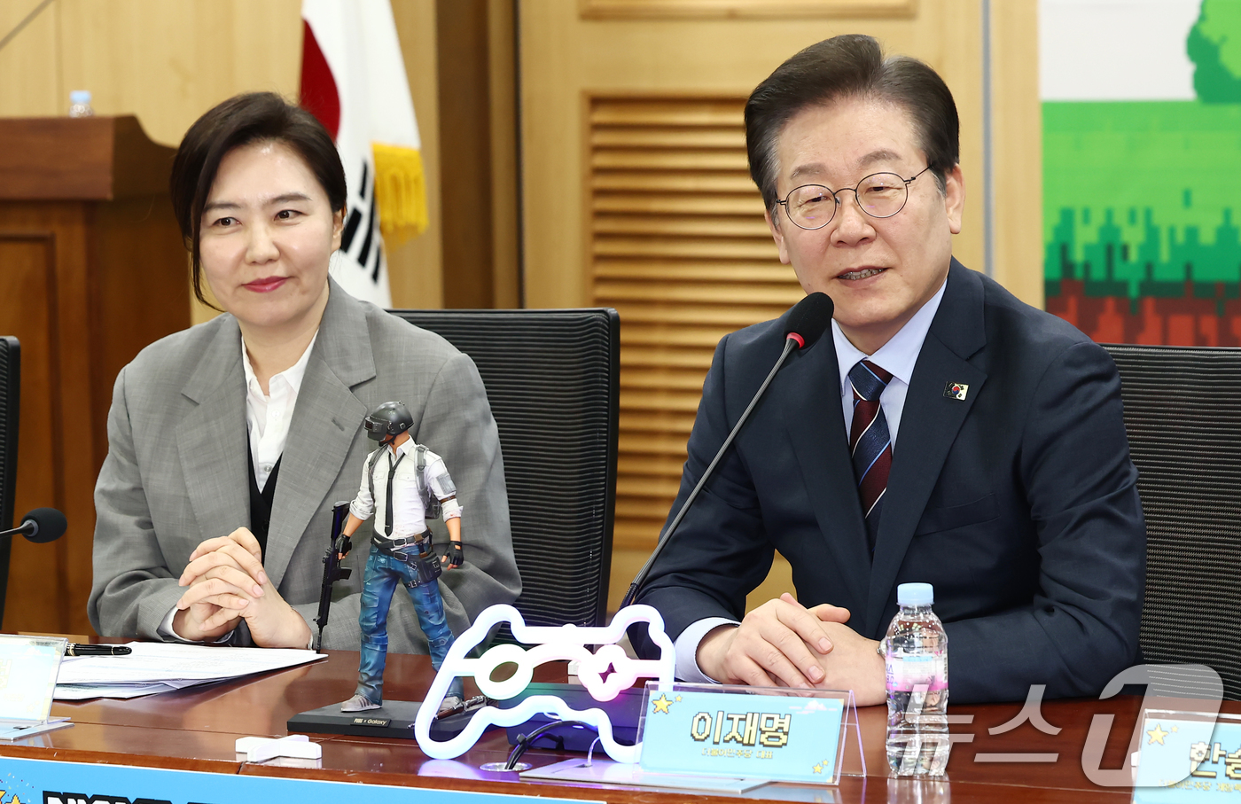 (서울=뉴스1) 김민지 기자 = 이재명 더불어민주당 대표가 7일 오후 서울 여의도 국회 의원회관에서 열린 게임특별위원회 출범식에서 인사말을 하고 있다. 2025.3.7/뉴스1