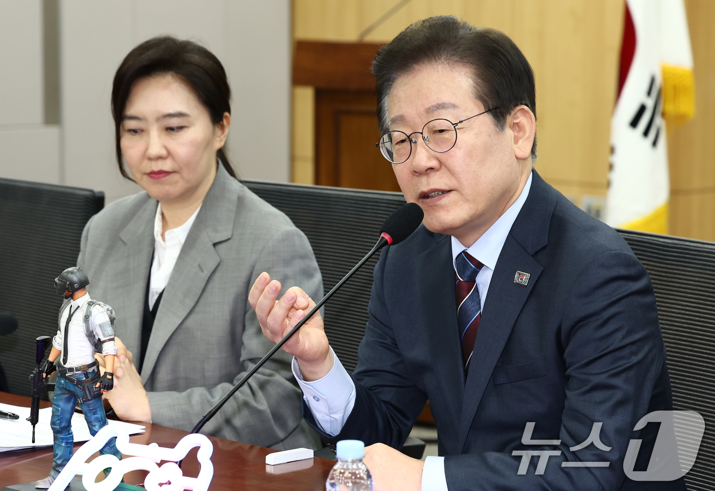 (서울=뉴스1) 김민지 기자 = 이재명 더불어민주당 대표가 7일 오후 서울 여의도 국회 의원회관에서 열린 게임특별위원회 출범식에서 인사말을 하고 있다. 2025.3.7/뉴스1