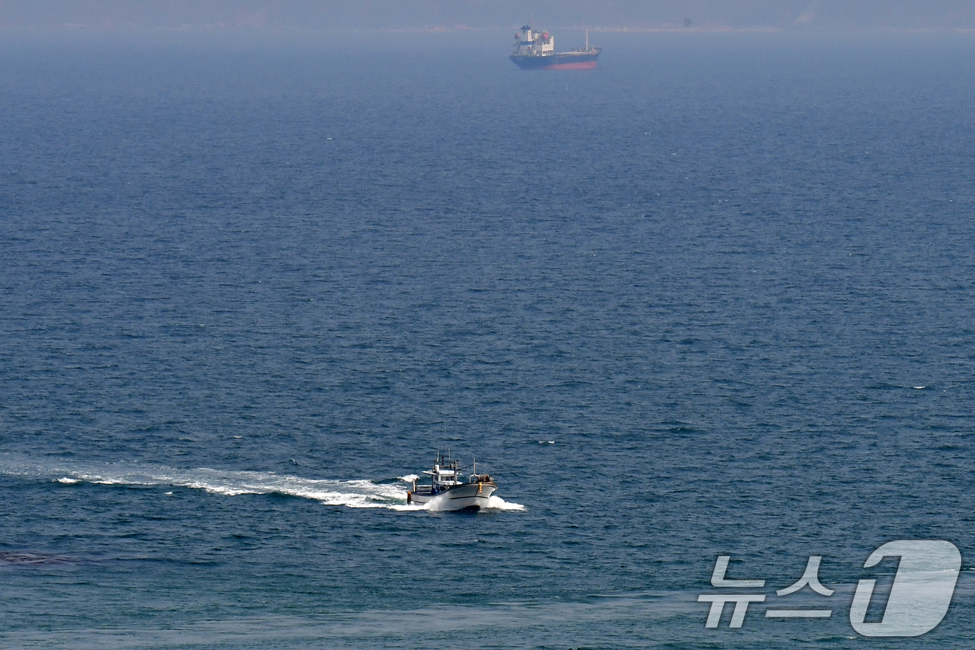 (포항=뉴스1) 최창호 기자 = 10일 오후 경북 포항시 북구 송도해수욕장 앞 바다에서 조업을 마친 어선이 항구로 들어오고 있다. 2025.4.10/뉴스1