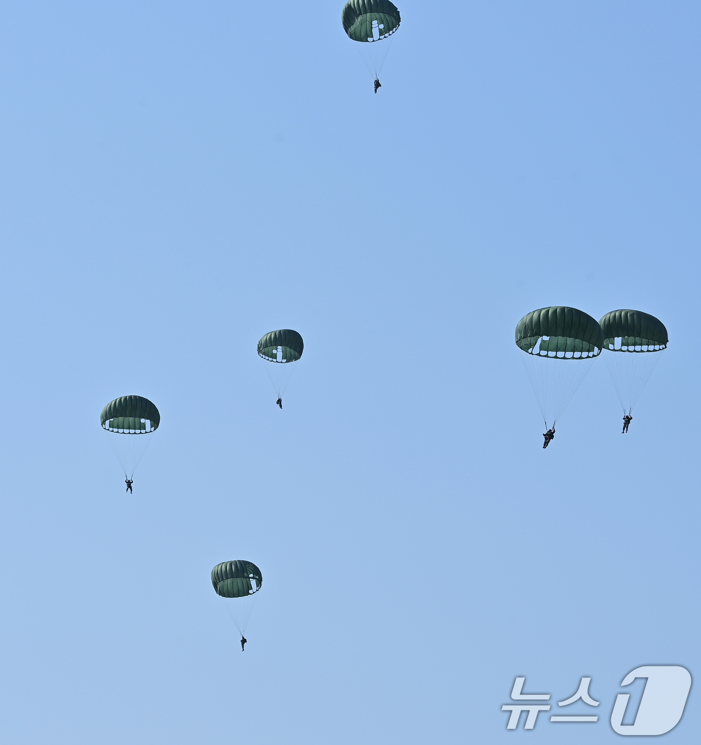 (포항=뉴스1) 최창호 기자 = 10일 해병대 1사단 공정대대 장병들이 북구에 있는 강하장에서 상륙기동헬기 마린온에서 정기강하 훈련을 실시하고 있다.이번 훈련은 공정대대로서 공정작 …