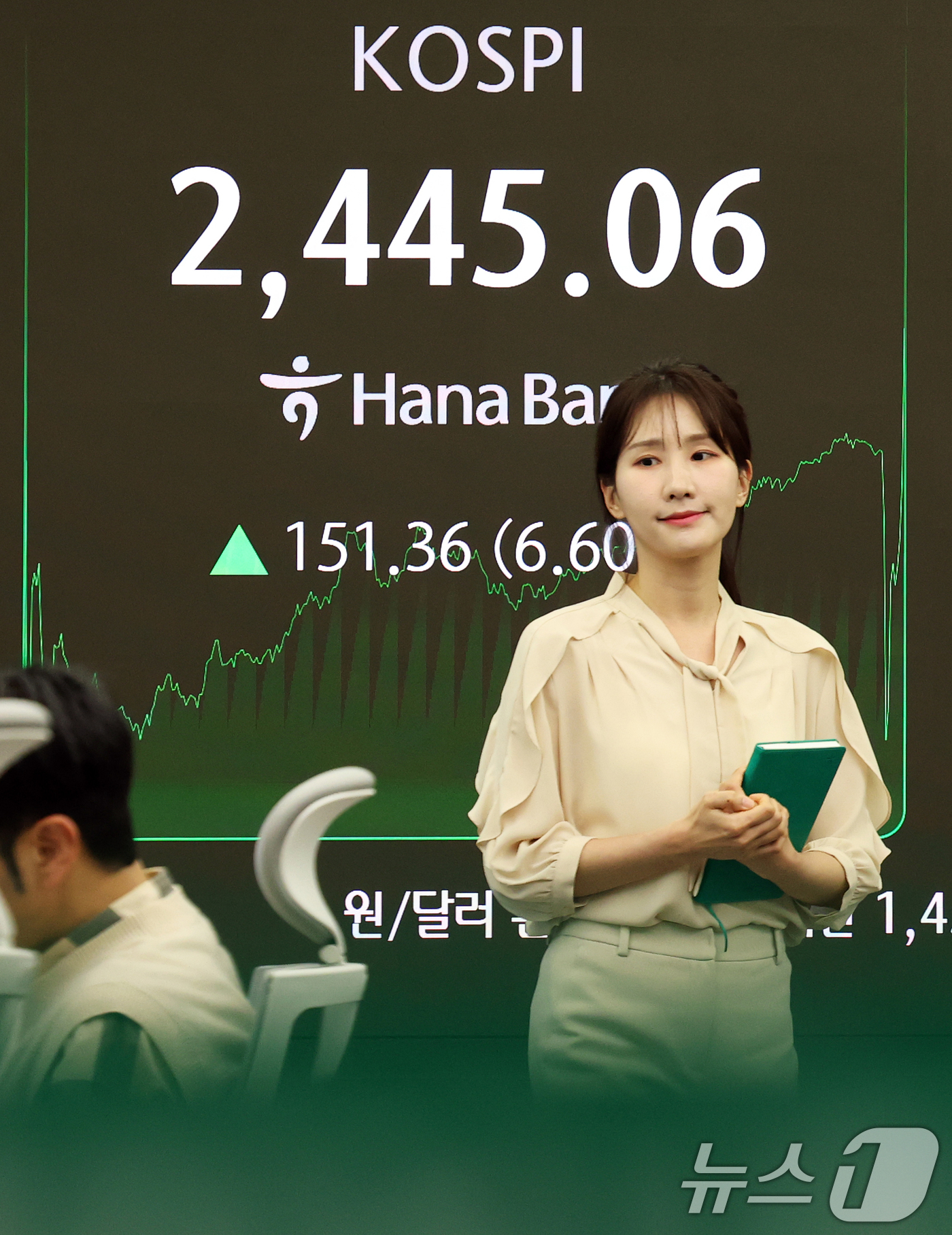 (서울=뉴스1) 오대일 기자 = 도널드 트럼프 미국 대통령의 상호관세 유예 발표로 주가가 급등하며 매수 사이드카가 발동된 10일 오후 서울 중구 하나은행 본점 딜링룸 전광판에 종가 …