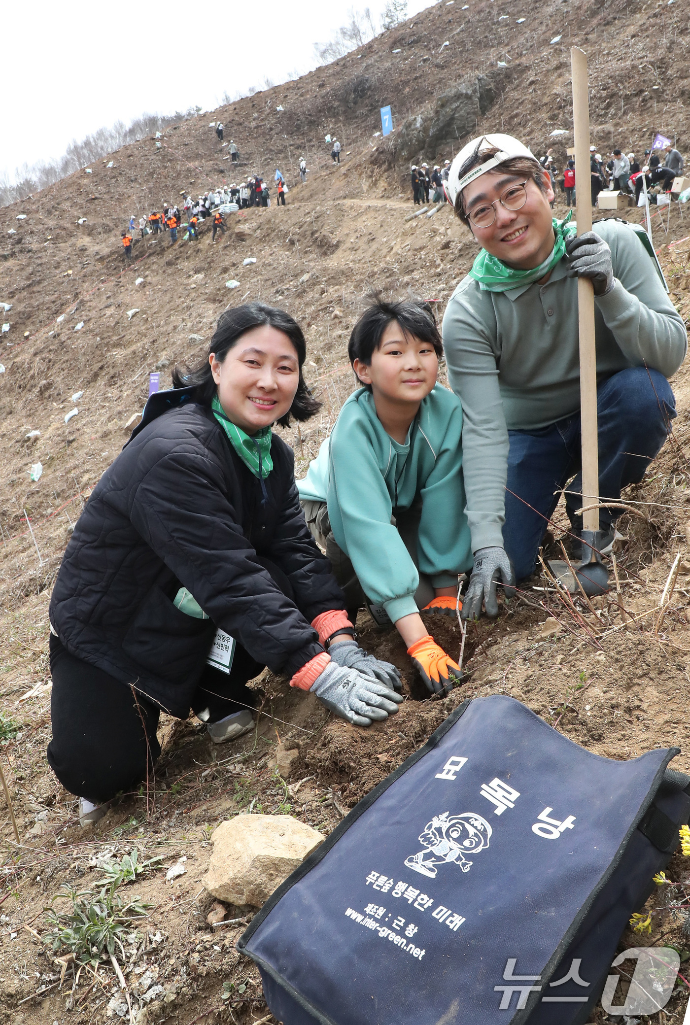 (서울=뉴스1) 신웅수 기자 = 12일 강원도 인제 자작나무숲에서 열린 유한킴벌리 주최 '우리강산 푸르게 푸르게 2025 신혼부부 나무심기' 행사에서 참가자들이 나무를 심고 있다. …