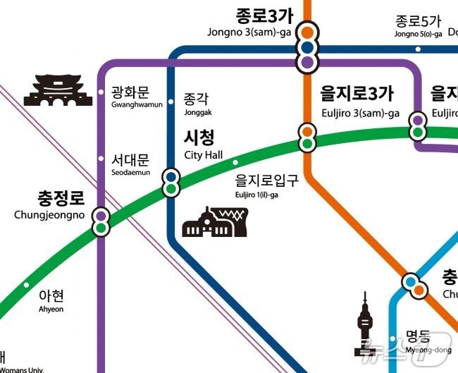 본문 이미지 - 관광노선도 픽토그램 적용 예시.(서울시 제공)