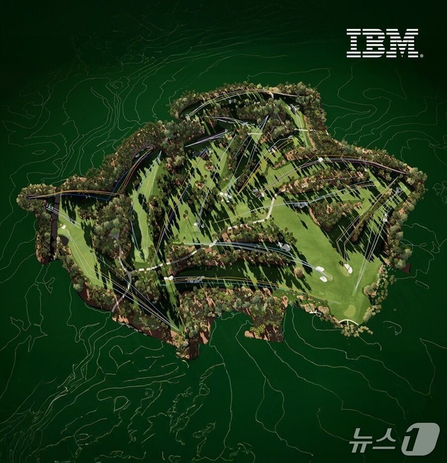 본문 이미지 - 2025년 마스터스 골프 대회 챔피언 샷들을 지도에 그린 모습(IBM 제공)