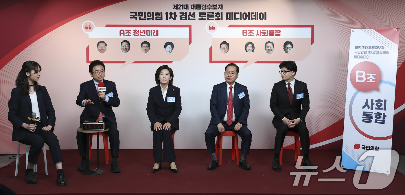 (서울=뉴스1) 국회사진취재단 = 이철우 경북도지사가 17일 서울 여의도 국민의힘 중앙당사에서 열린 제21대 대통령선거 '1차 경선 토론회 미디어데이'에 발언하고 있다.왼쪽 두번째 …