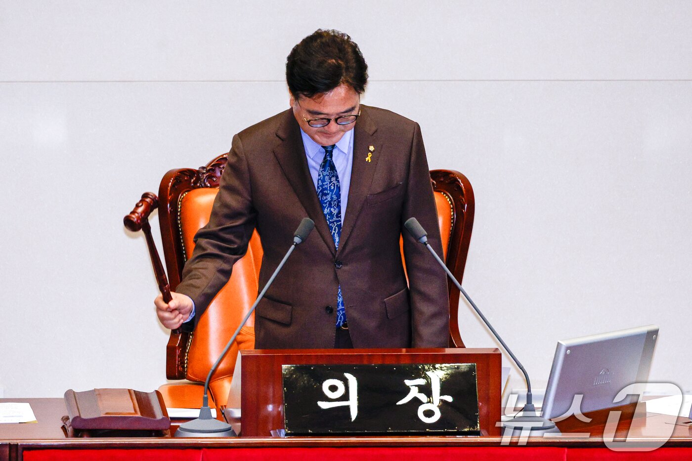 본문 이미지 - 우원식 국회의장이 17일 오후 서울 여의도 국회에서 열린 제424회국회(임시회) 제5차 본회의에서 의사봉을 두드리고 있다. 2025.4.17/뉴스1 ⓒ News1 안은나 기자