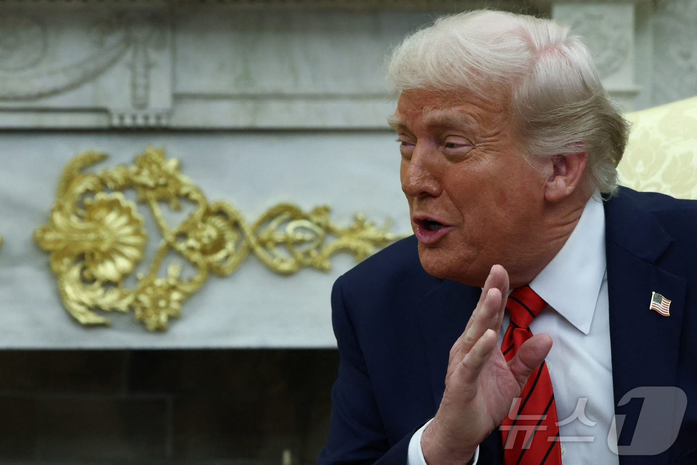 (워싱턴 로이터=뉴스1) 우동명 기자 = 도널드 트럼프 미국 대통령이 17일(현지시간) 워싱턴 백악관에서 조르자 멜로니 이탈리아 총리와 회담서 "EU와 100% 무역 협정이 있을 …