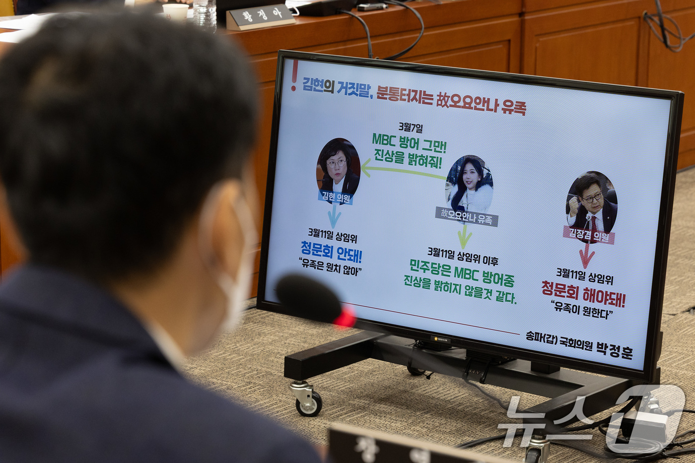 (서울=뉴스1) 이재명 기자 = 18일 오전 서울 여의도 국회에서 열린 제424회 국회(임시회) 과학기술방송통신위원회 제2차 전체회의에 박정훈 국민의힘 의원의 질의 화면이 나오고 …