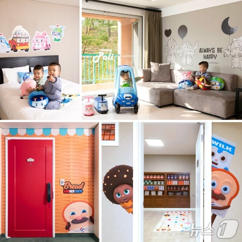 본문 이미지 - 오크밸리리조트의 &#39;브레드 이발소&#39; 및 &#39;로보카 폴리&#39; 캐릭터룸.&#40;오크밸리 제공&#41;