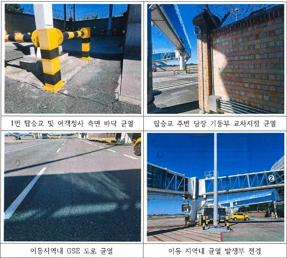 본문 이미지 - 무안국제공항 내 지반침하 및 시설물 변형 모습.