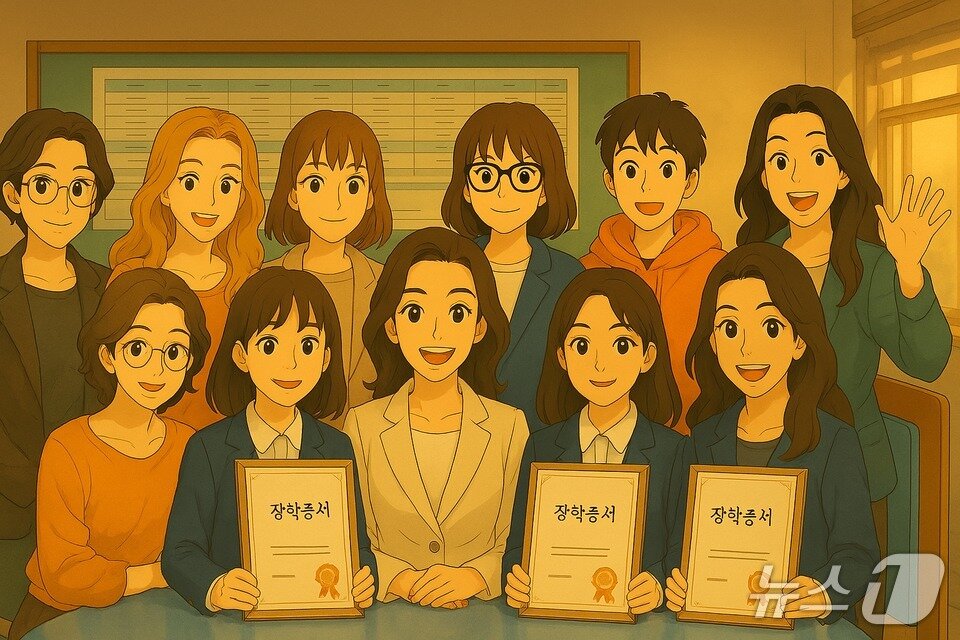 본문 이미지 - 설송회의 장학금 전달식. 회원들의 익명요청에 따라 만화로 처리했다.&#40;전남도교육청 제공, 재판매 및 DB 금지&#41; 